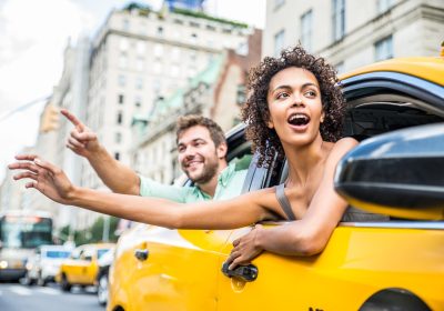 Couple on a taxi in Manhattan Couple on a taxi in Manhattan